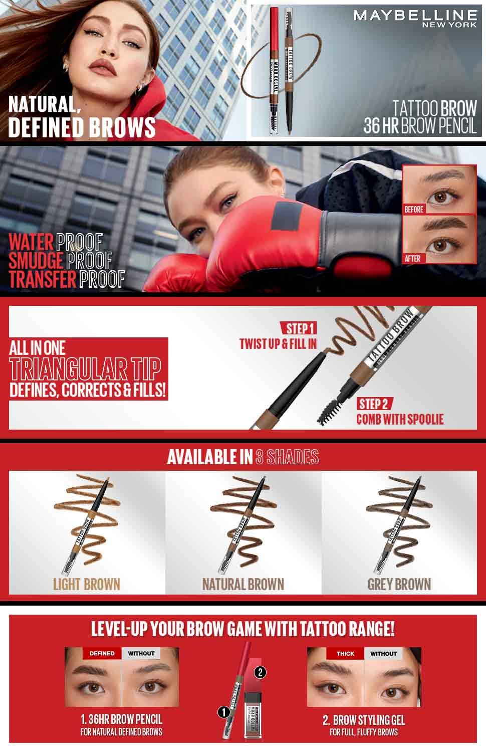 Tattoo Brow 36h Eyebrow Pencil - Maybelline India