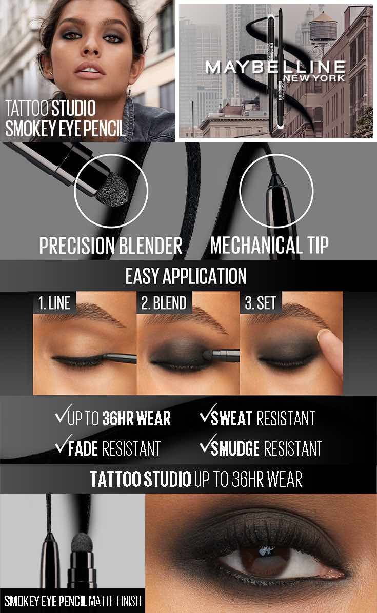 Maybelline Tattoo Studio Smokey Gel - Smokey Pencil Black Eyeliner