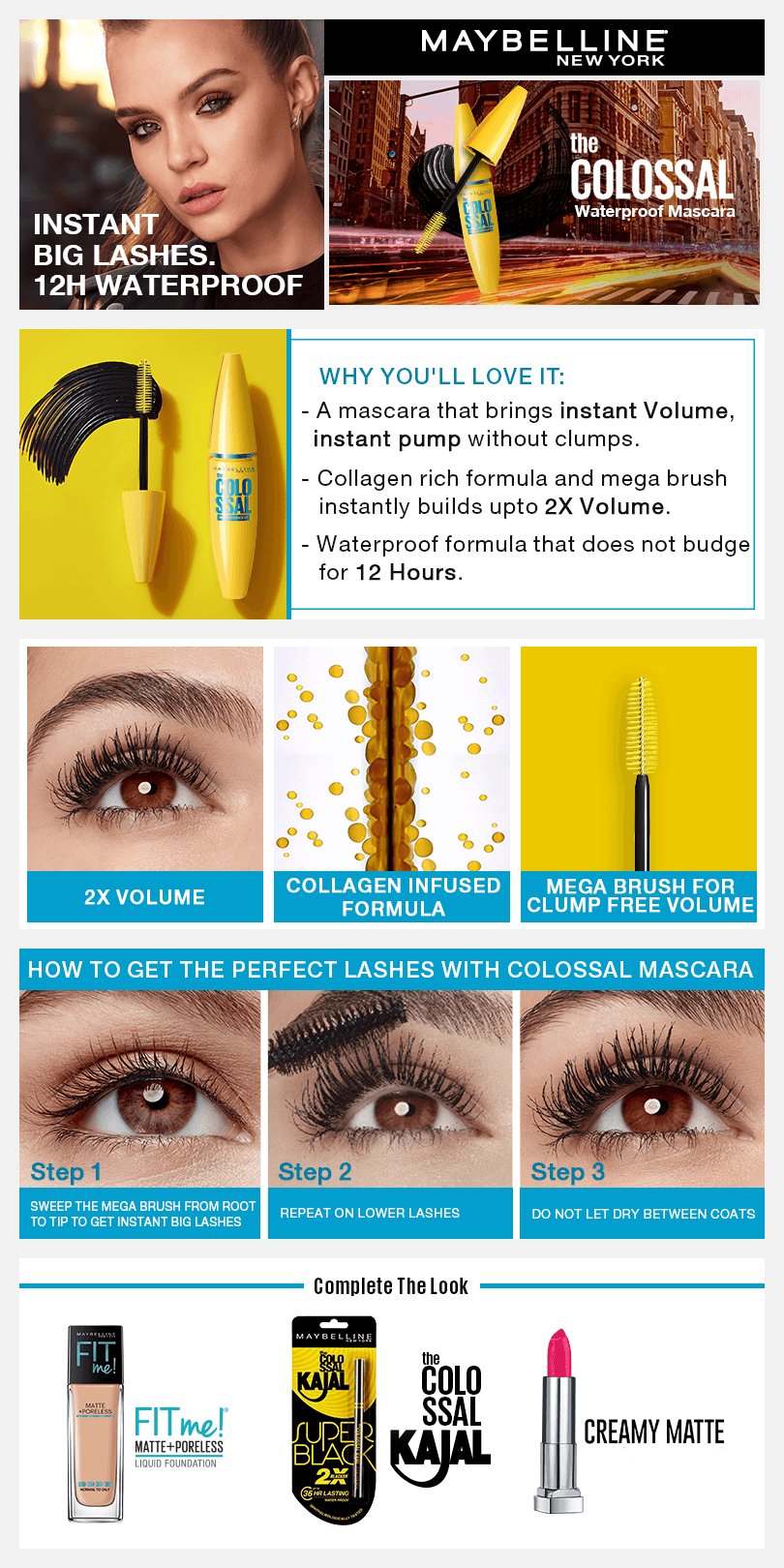 Waterproof mascara for larger-looking eyes