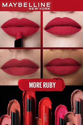 Sleek Design of Maybelline Ultimatte Slim Lipstick - More Ruby